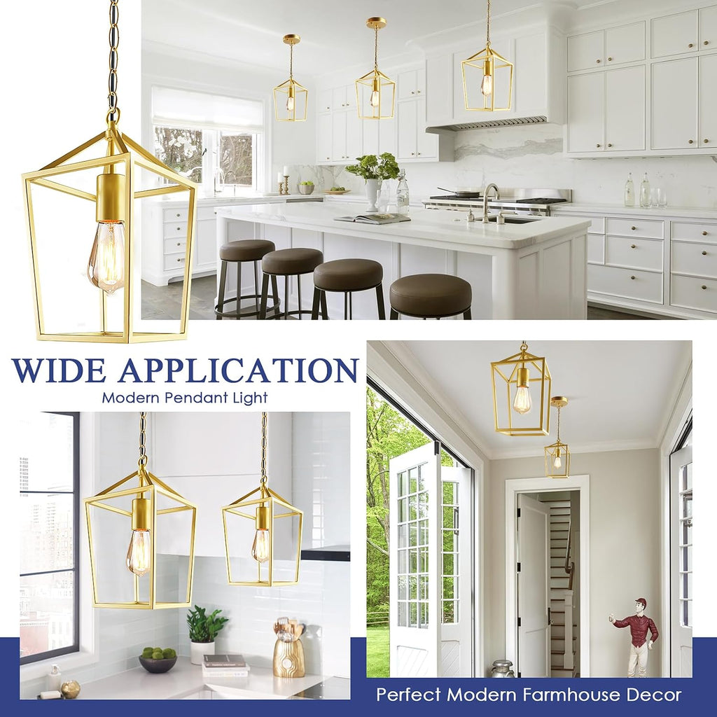 2-Pack Gold Pendant Lights Kitchen Island, Modern Mid Century Light Fixtures Hanging Lamp for Kitchen, Farmhouse