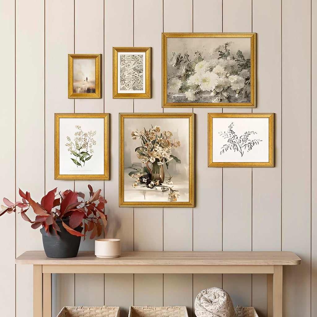 11x14 Gold Picture Frames Set of 6, Rustic Gold Frames Set for Gallery
