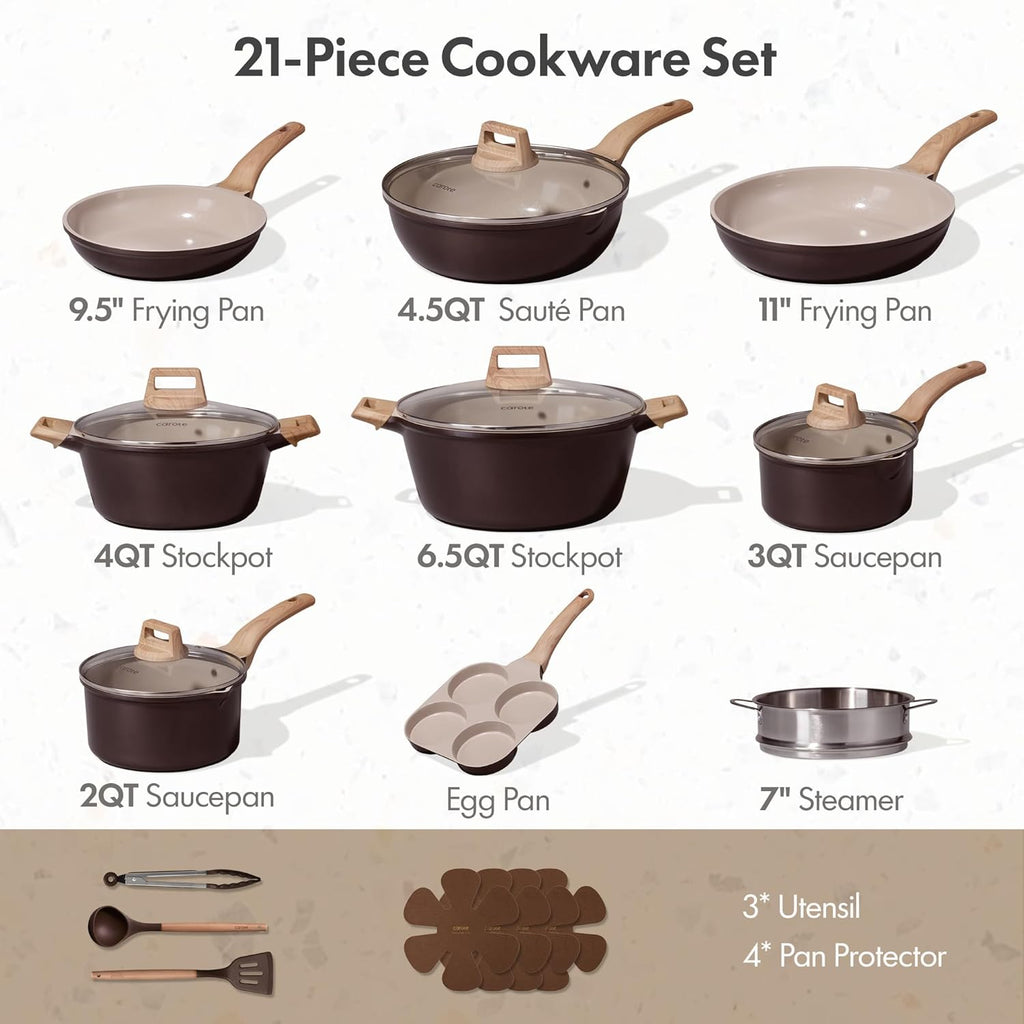 21pcs Ceramic Cookware Sets, Pots and Pans Set | Healthy Cooking Set, Non-Toxic Induction, Ultra Durable, Easy Clean