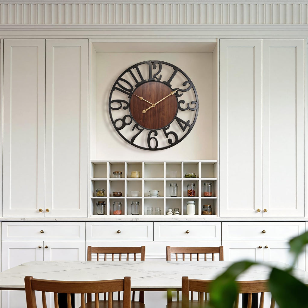 32 Inch Large Wall Clock, Arabic Numeral Wood Oversized Wall Clock