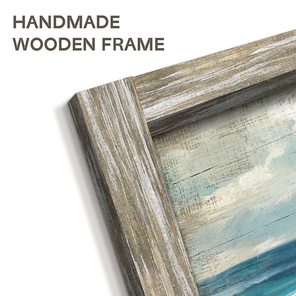 Framed Beach Seascape Wood Artwork: Vertical Rustic Ocean Boardwalk Artwork Vintage Coastal Wave Scene Painting