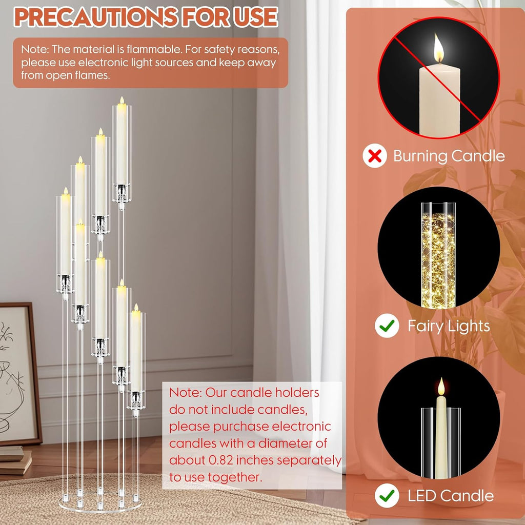 2 Set 8 Arm Acrylic Candle Holder, Mjkeomo 49.2'' Tall Candelabra Centerpieces for Tables Clear Candlesticks Holder