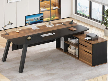 71" Executive Desk with File Cabinet, Large Office Desk with Drawers and Shelves
