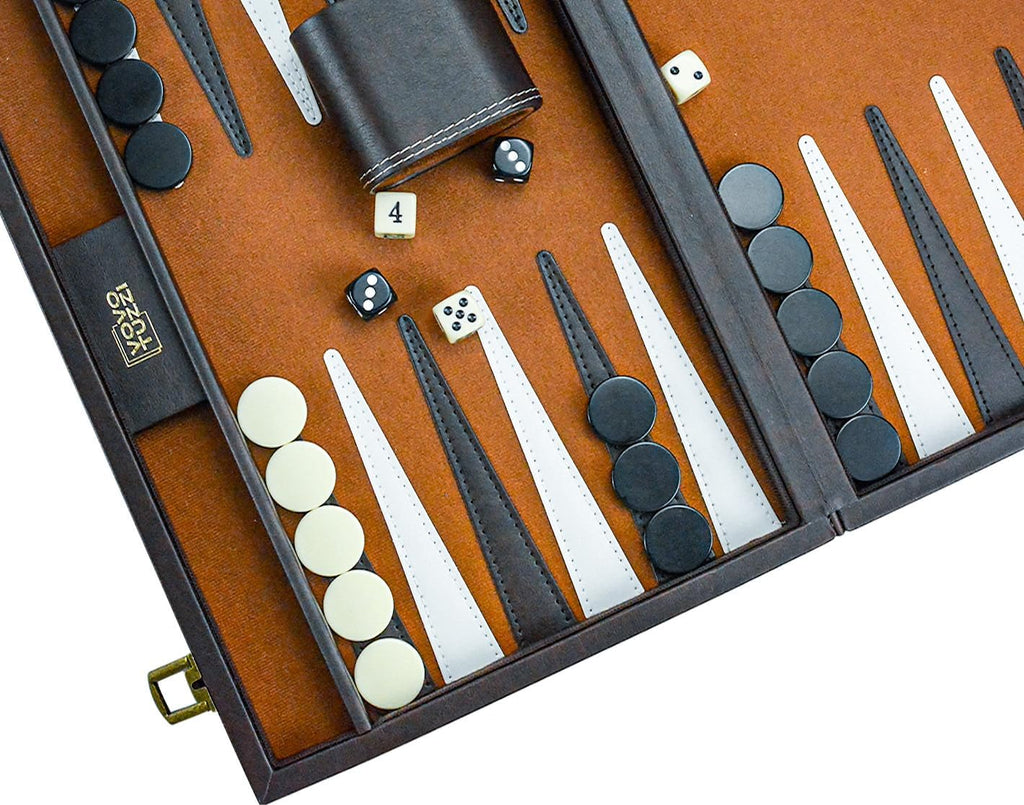 Backgammon Sets for Adults, 15 Inch PU Leather Backgammon Set, Portable Travel Backgammon Board Game, Classic - Set of 15