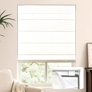 No Drill Cordless Roman Shades for Windows, 24" W x 60" H, White