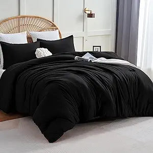 Queen Comforter Set, 3 Pieces Down Alternative Bedding, Black - Set of 3