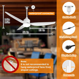52 Inch Waterproof Gazebo Fans with Lights Outdoor Hanging - Plug in Remote App Control for Patio Indoor Farmhouse Porch - White 6 Speed Reversible DC Motor A101-B0F7X9XL6Q