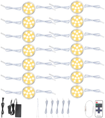 Hardwired Under Counter Puck Light, Linkable Daisy Chained Wireless Remote Control Dimmable LED Closet Lights, 110V
