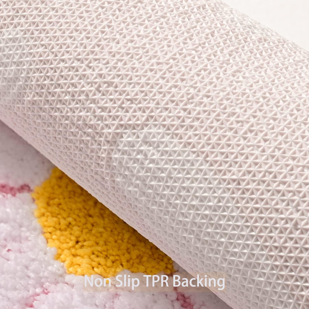 Bathroom Rugs Sets 2 Piece Cute Daisy Bath Mat Pink Toilet Rug U Shaped, Flower Deocr Bathroom Set Non Slip Contour