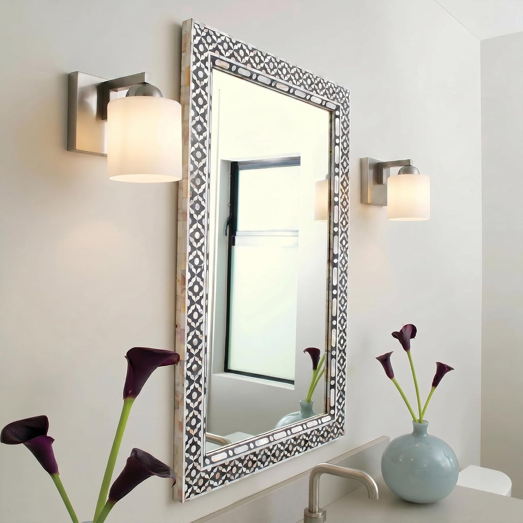 1-Light Brushed Nickel Bathroom Vanity Light with White Glass Shade | Over Mirror,Wall Sconce,ETL listed,Bathroom