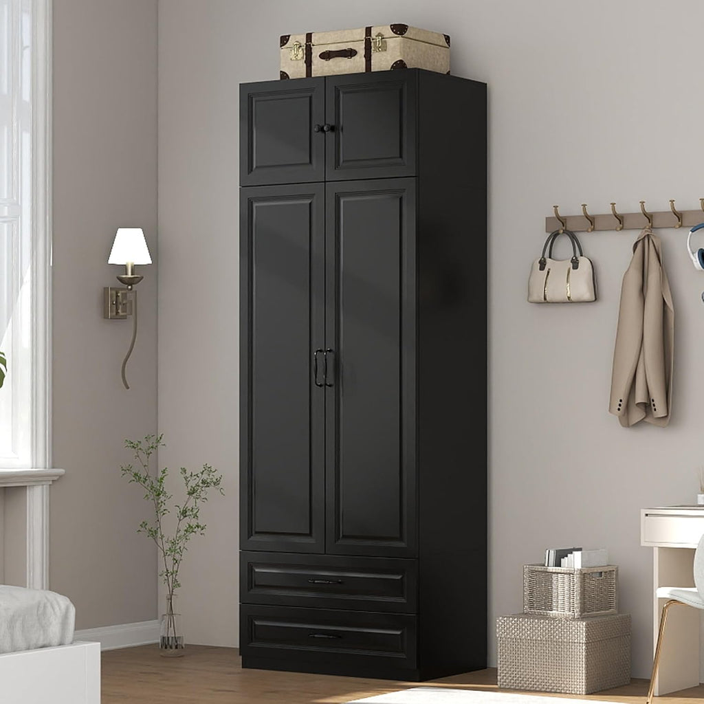 Armoire Wardrobe Closet with Drawers: Bedroom Armoires with Hanging Rod, Wooden Closet Cabinet for Hanging Clothes