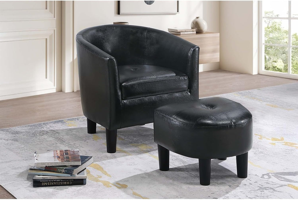 Modern Lounge Chair — Black Faux Leather