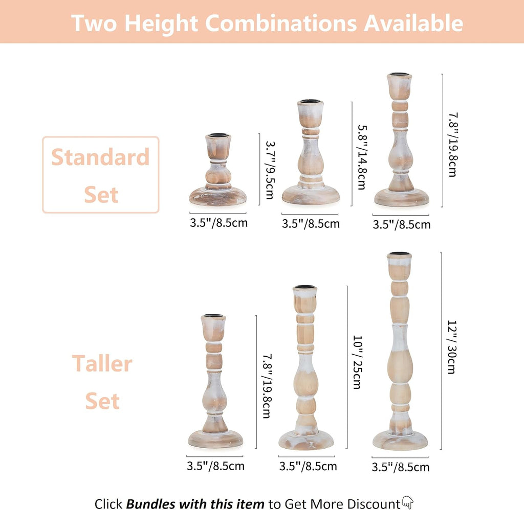 Rustic Candlestick Holders for Decor: Set of 6 Wood Taper Candles Holder - Vintage Candle Stick Tapered Holders for
