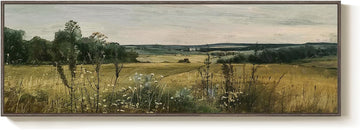 Extra Large Framed Landscape Rustic Wall Art , Vintage Scenery Canvas Artwork Prints, Countryside Vast Field