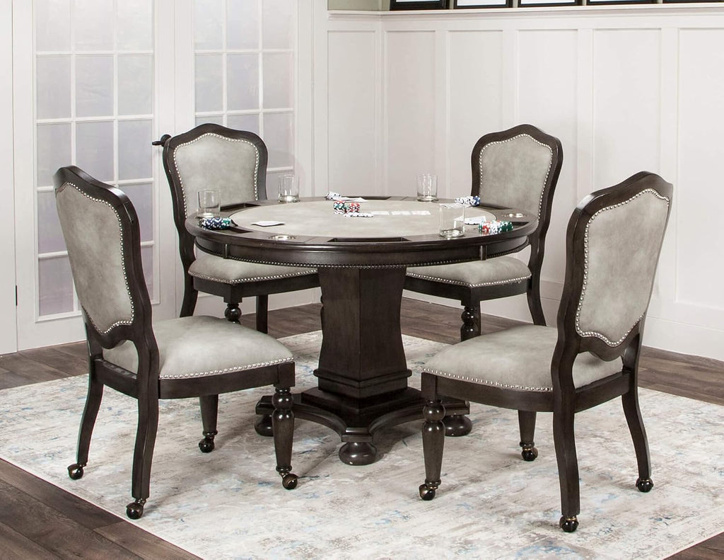 Dining and Poker Table, 2 in 1 Game, Gray/Black/Off-white