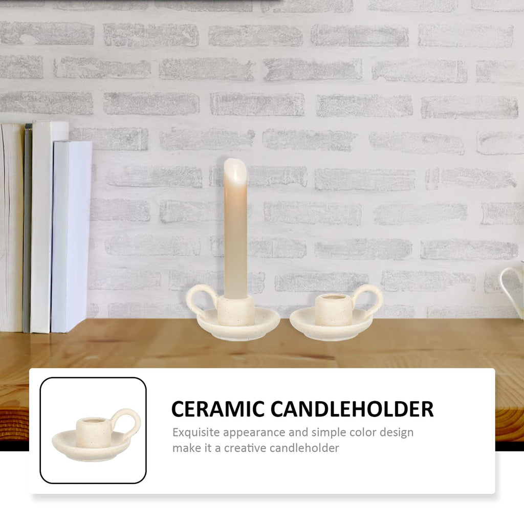 2Pcs Ceramic Candle Holder Candlestick Holder with Handle, Taper Candle Stand Candlelight Stand Holder Decorative