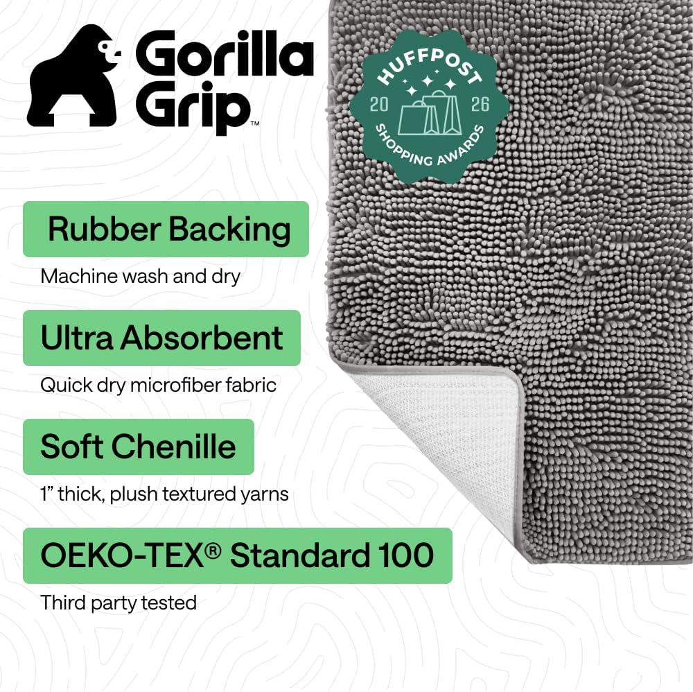 Bath Rug Mat 36x24, Thick Soft Absorbent Chenille, Quick Dry Microfiber Mats, Rubber Backing Washable Shower Floor