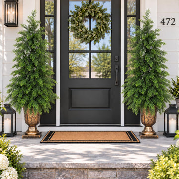5FT UV Resistant Topiary Trees Artificial with Golden Urn Planter, 2 Set Artificial Cedar Trees for Outdoor, Faux