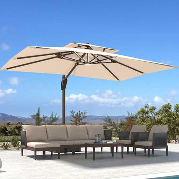 10' X 13 'Patio Umbrella with LED Lights Outdoor Cantilever Large Rectangle Offset Umbrellas Heavy Duty Aluminum Double