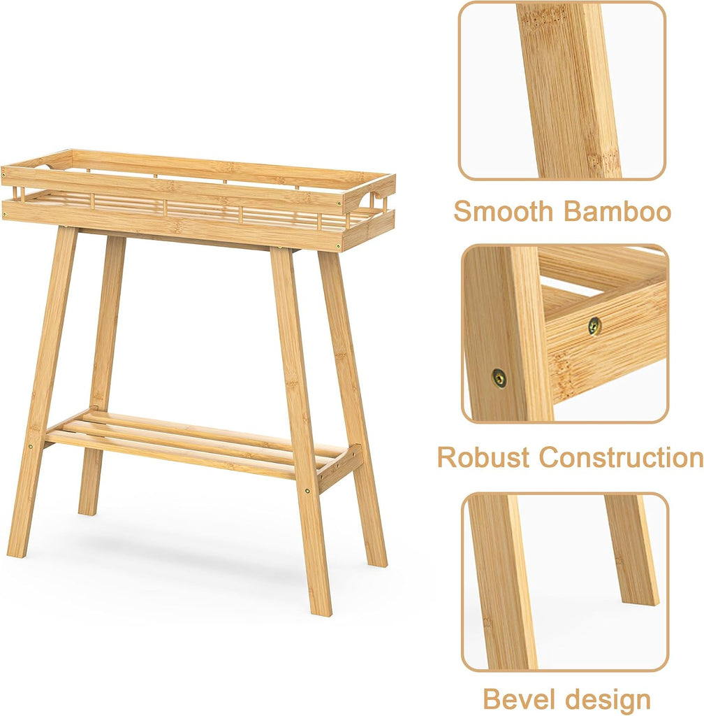 Bamboo Plant Stand Indoor, 2 Tier Small Plant Table, Tall Plant Stand for Indoor Plants, Window Sill Plant Shelf