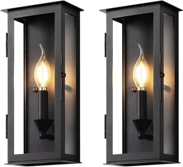 13" Classic Outdoor Wall Sconce 1 Light in Matte Black Rectangular Metal Frame and Clear Glass Shade Waterproof Porch Light Patio Light Pack of 2