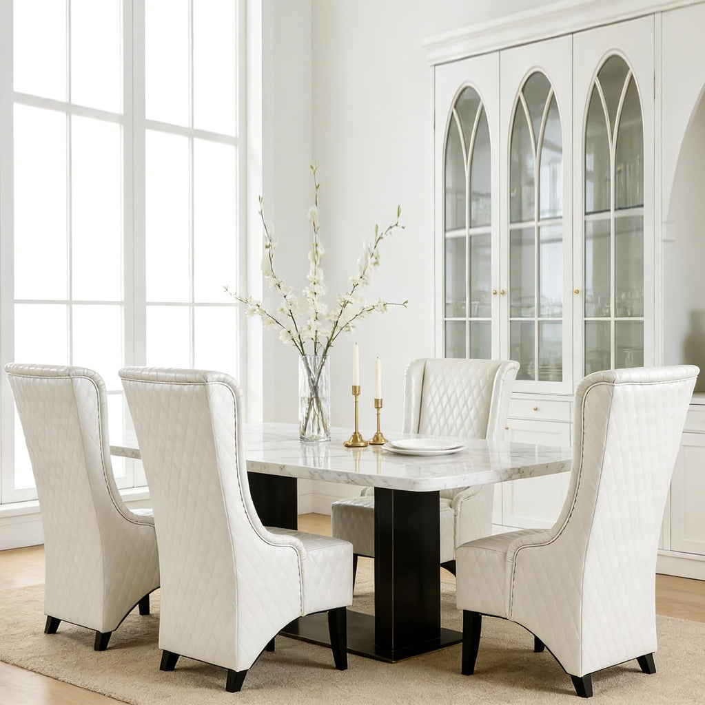 High Back Dining Chair Set of 2, Retro Wing Back King Throne Chair Head Chairs for Dining Table, PU Leather