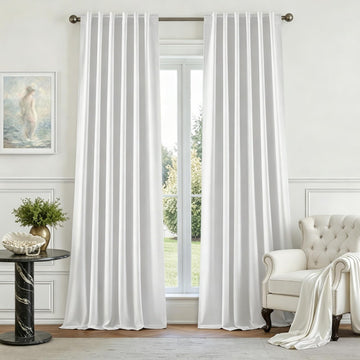 100% Blackout Faux Silk Greyish White Curtain 52W x 108L 2 Panels