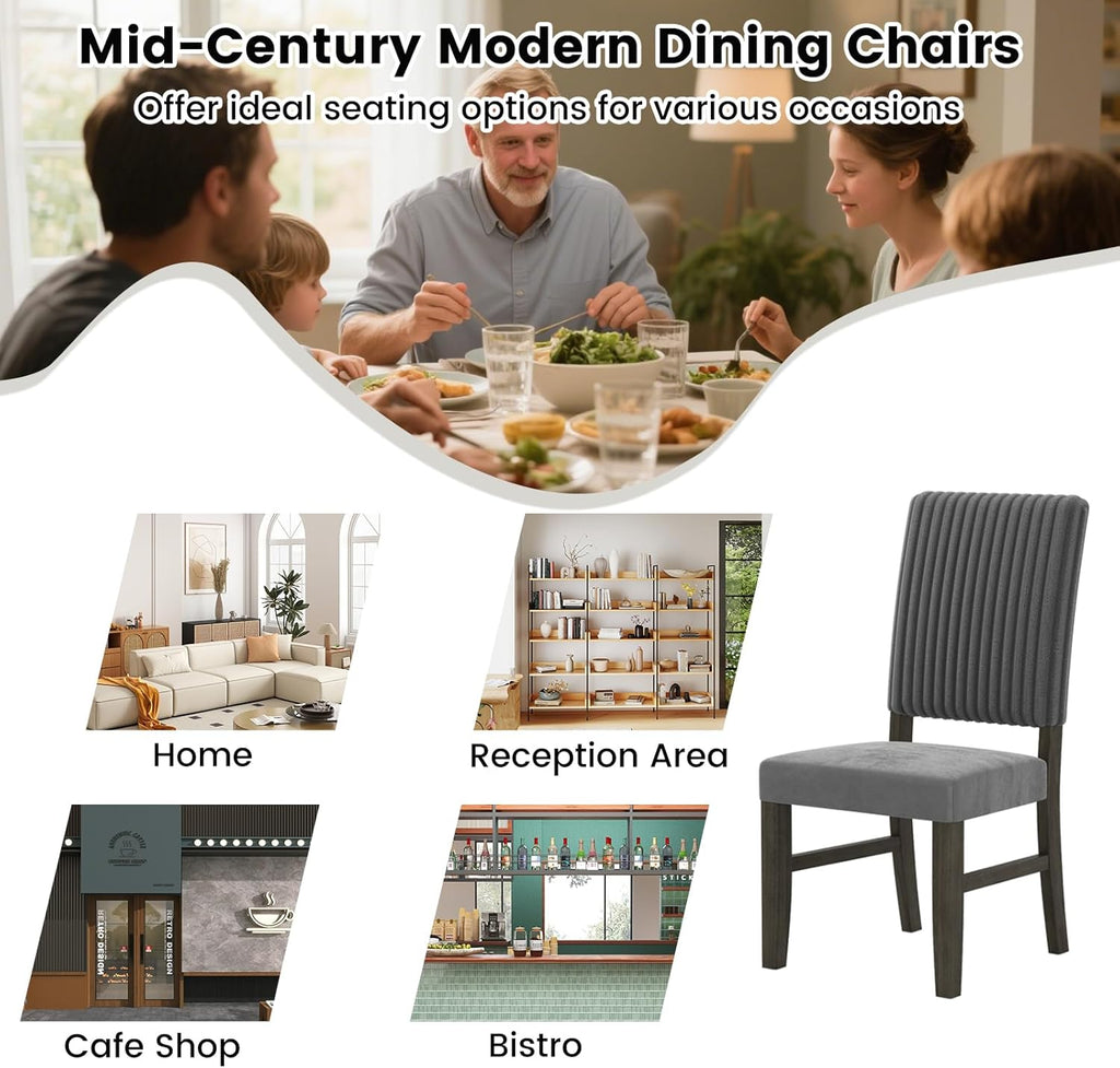 Dining Chairs Set of 4, Mid-Century Velvet Fabric Upholstered Chairs with Rubber Wood Legs, Thick Padded Seat