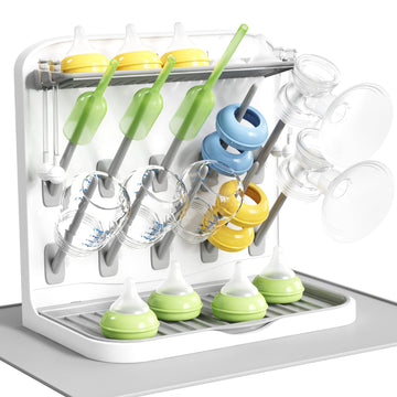 10-Hooks Baby Bottle Drying Rack with Drain Mat for Countertop