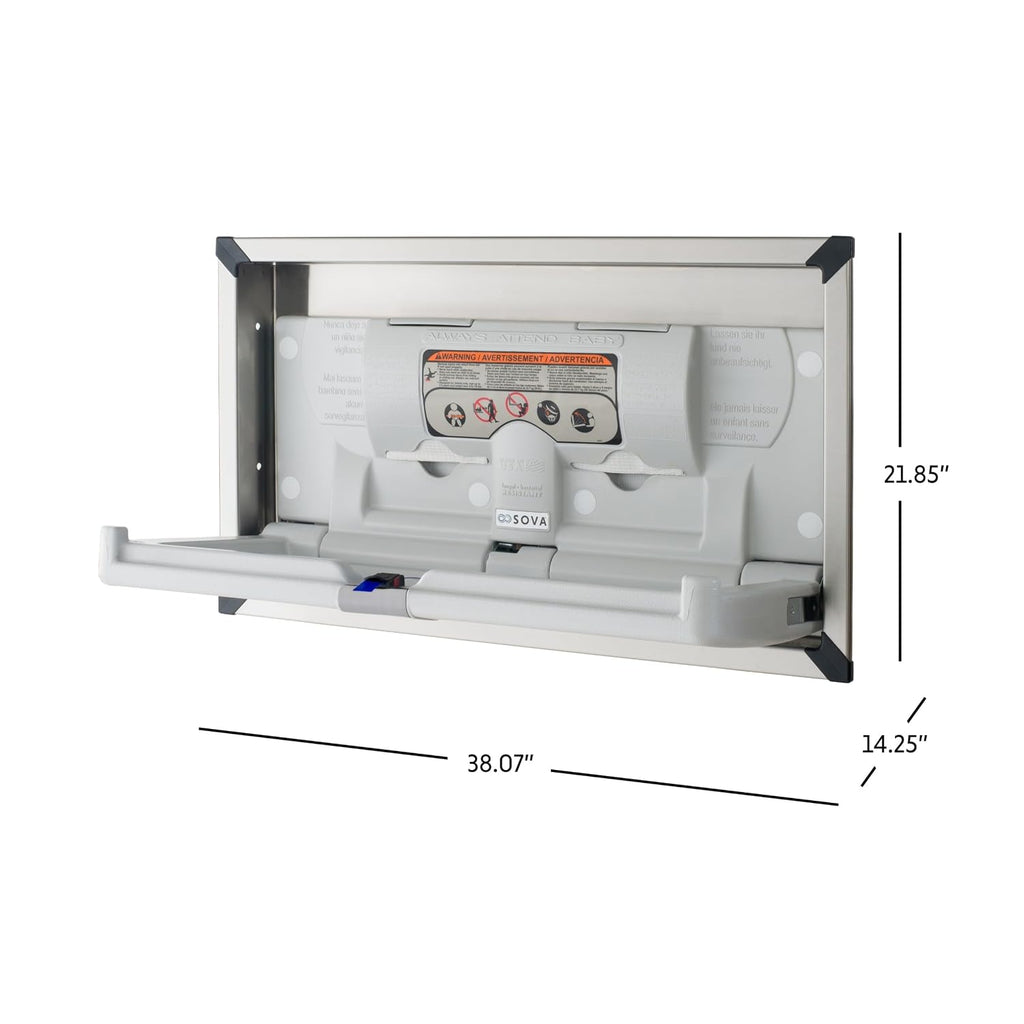 Origin Recessed Changing Station, Stainless Frame, Stainless/Gray | Built-in recessed HDPE table, stainless housing;