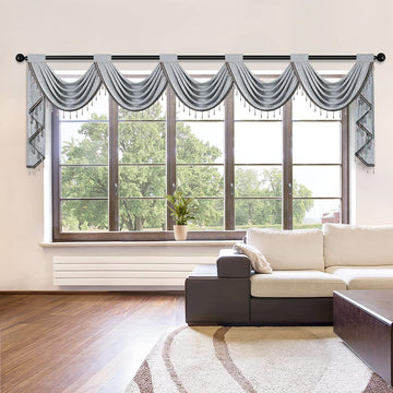 Luxury Silver Grey Chenille Waterfall Valance, 5 Hollow Swags Curtain Valance, Rod Pocket, 1 Panel