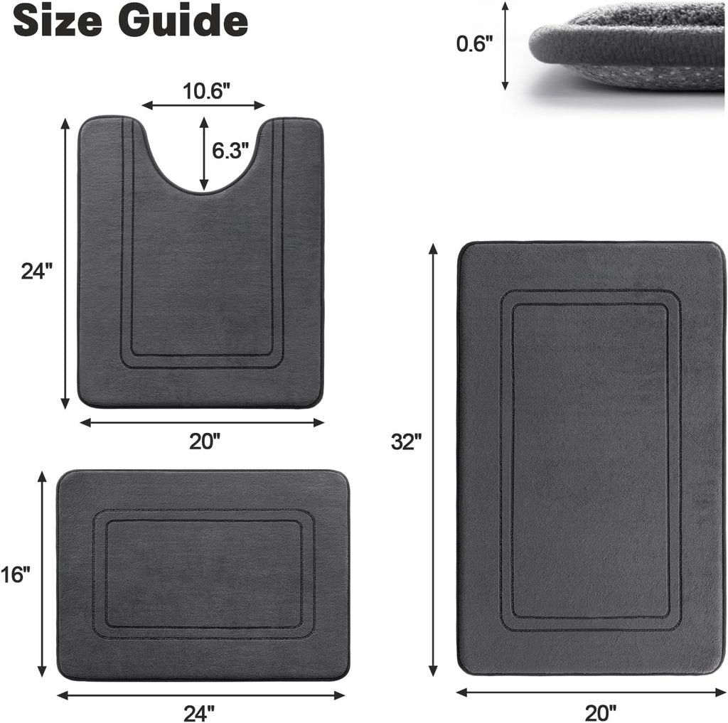 Memory Foam Bath Mat Set, Non Slip Bath Mats , Super Soft and Water Absorbent Bath Rug Set, Machine Washable U Shape