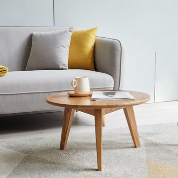 100% Solid Oak Wood Mini Coffee Table, Round Cofffe Tables Side Table w/Solid Wood Legs, Walnut Mid Century Table