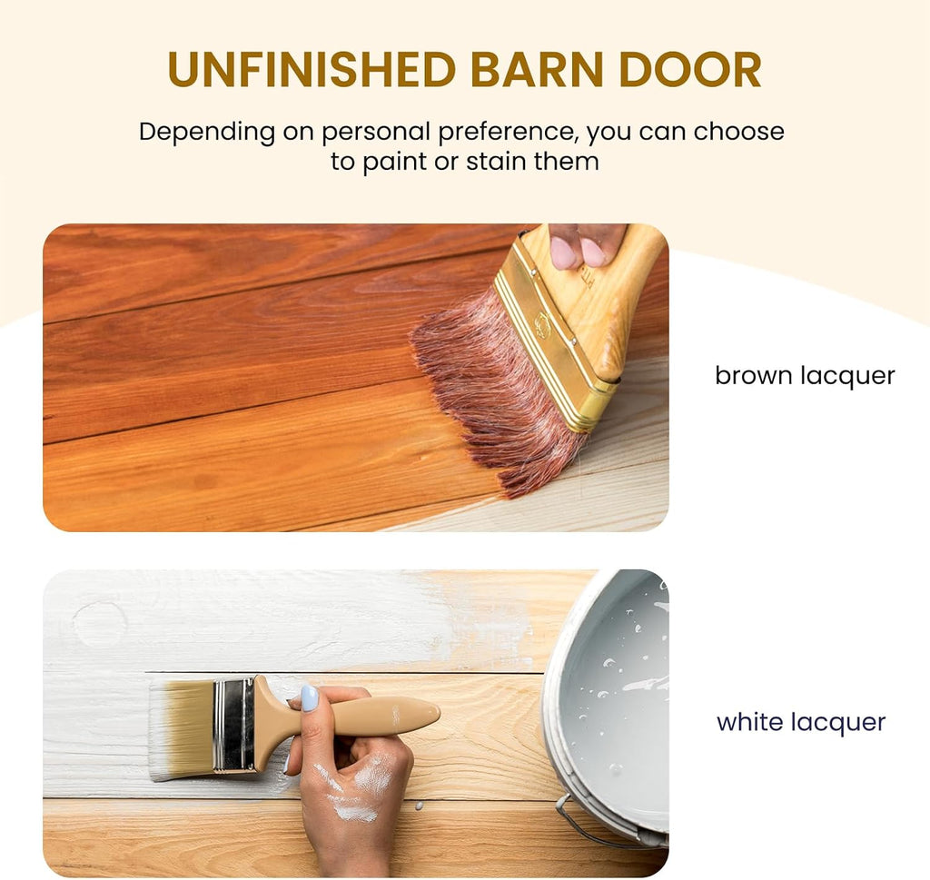 36in x 84in Sliding Barn Door with 6.6ft Barn Door Hardware Kit Included, Unfinished Solid Spruce Wood Door, Assembly
