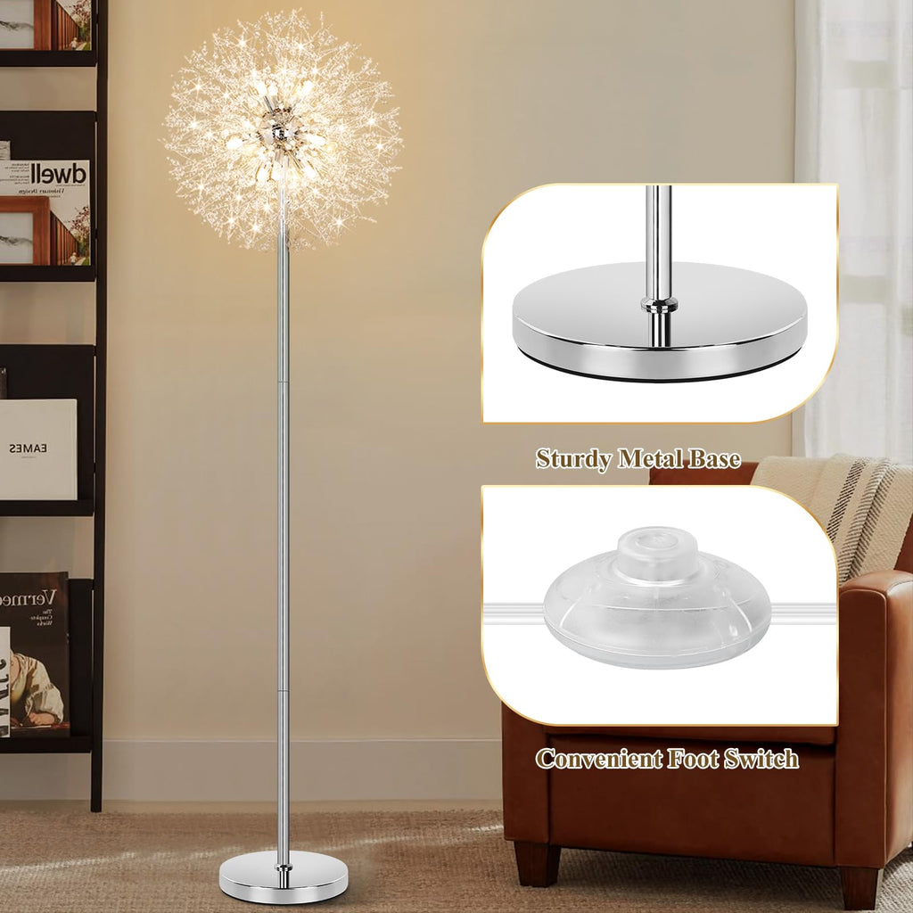 69'' Crystal Floor Lamp, Standing Lamp Chrome