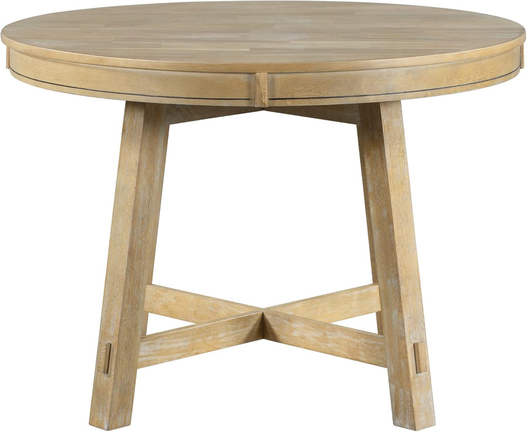Farmhouse Round Extendable Dining Table with 16" Leaf Wood Kitchen Table (Natural Wood Wash)