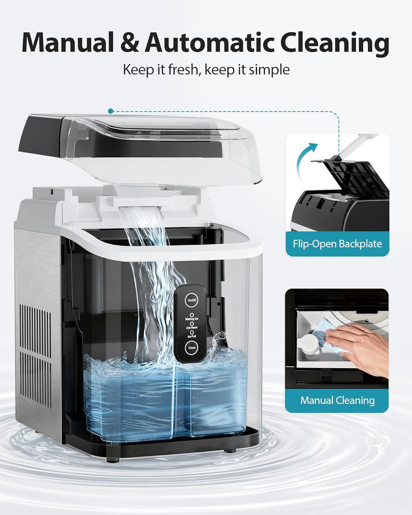 Nugget Ice Maker Countertop, 42lbs/24H Ice Machine with 1.5L Water Tank, Rapid Ice Release in 6 Mins, Self-Cleaning