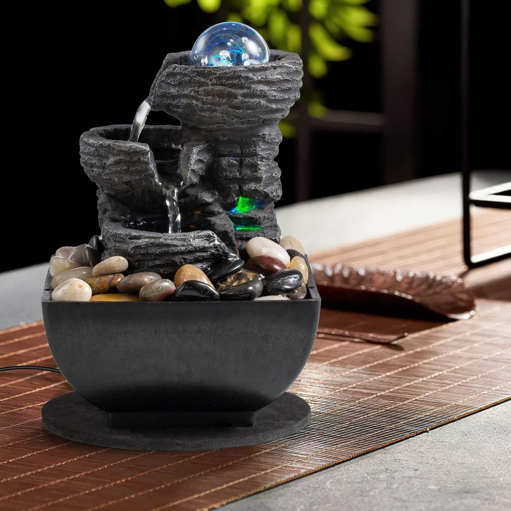 Tabletop Fountain Indoor Waterfall Meditation Fountain Like Layers of Rock Desktop Water Feature Includes Many