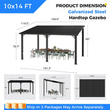 10'x14' Lean to Gazebo, Hardtop Pergola with Metal Roof, Wall Mounted Heavy Duty Canopy Awning for Backyard