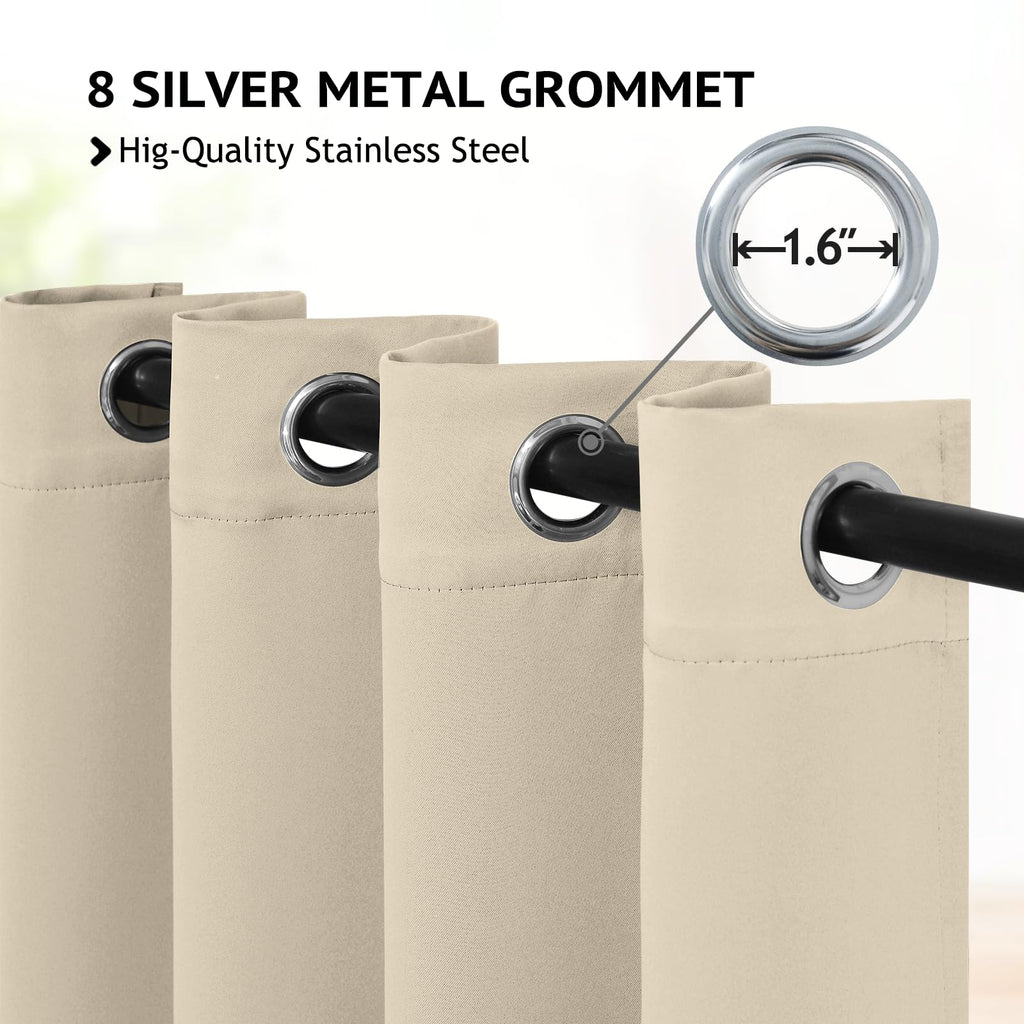 Grommet Blackout Room Darkening Beige Curtains 72 inch Length
