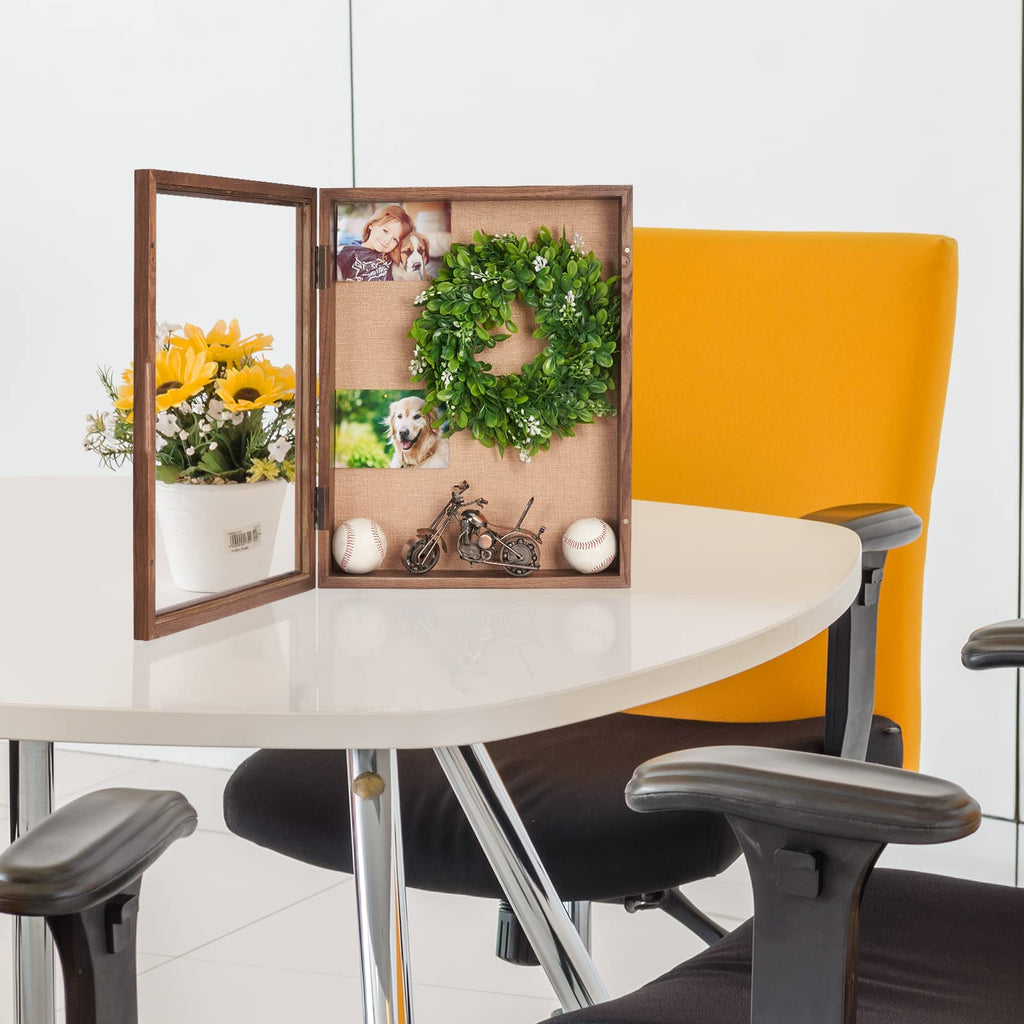 16x20 Large 4-Inch Deep Solid Wood Shadow Box with Hinged Door, Walnut