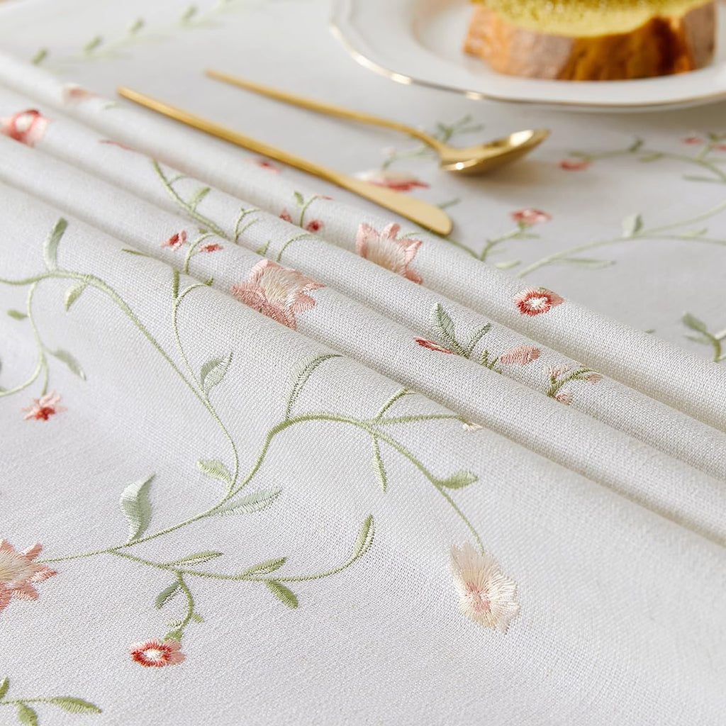 Linen Style Embroidered Tablecloth, Waterproof and Wrinkle-Resistant Table Cloth Rectangle Tables, F