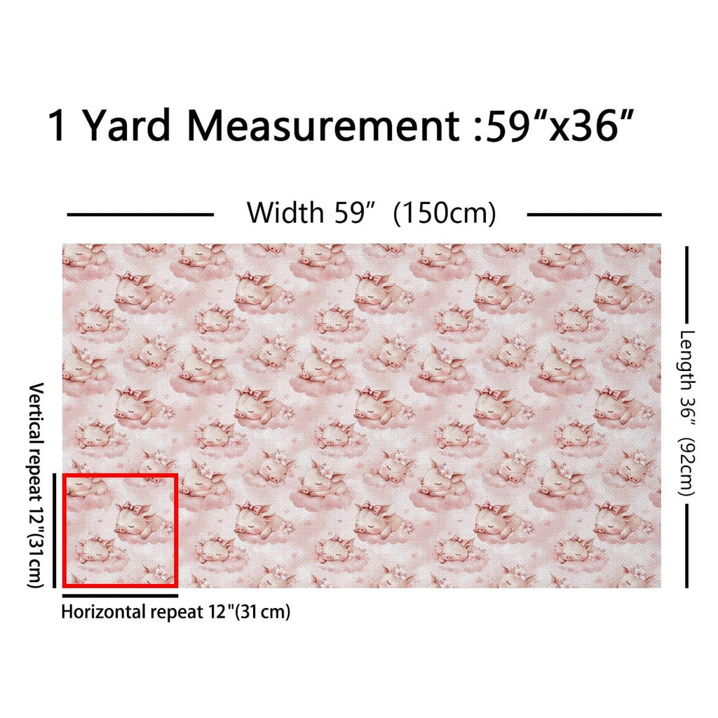 Cute Pigs Fabric for Decoration, Bowknot Flowers Sewing Fabrics for Room Decor Soft Polyester No Stretch, Rustic