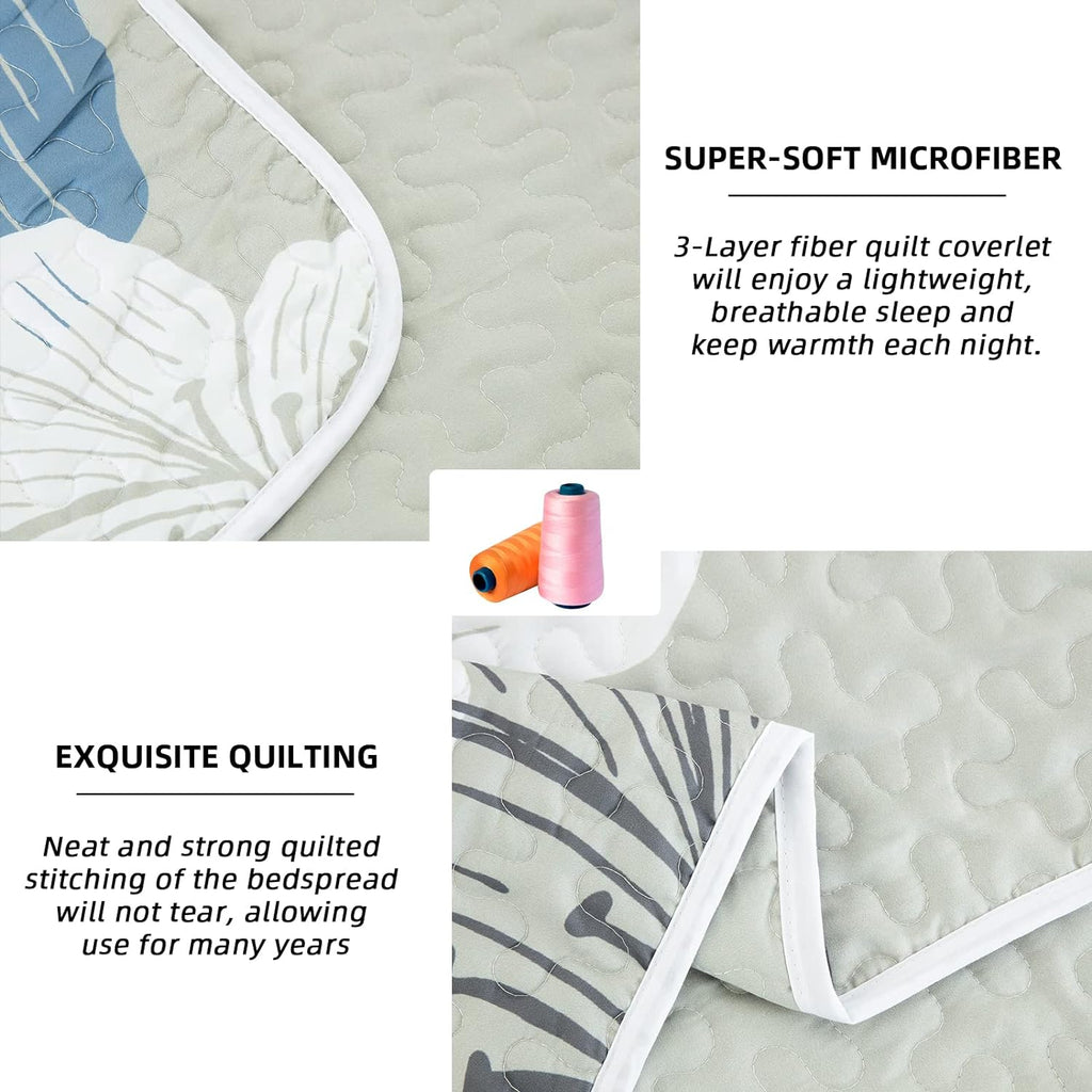 3 Pieces Quilt Set Floral Pattern Coverlet Elegant Boho Bedspread with 2 Pillow Shams Lightweight Microfiber