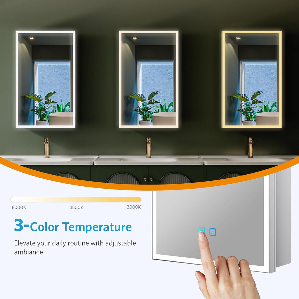 16"x26" LED Medicine Cabinet with Mirror, Recessed or Surface