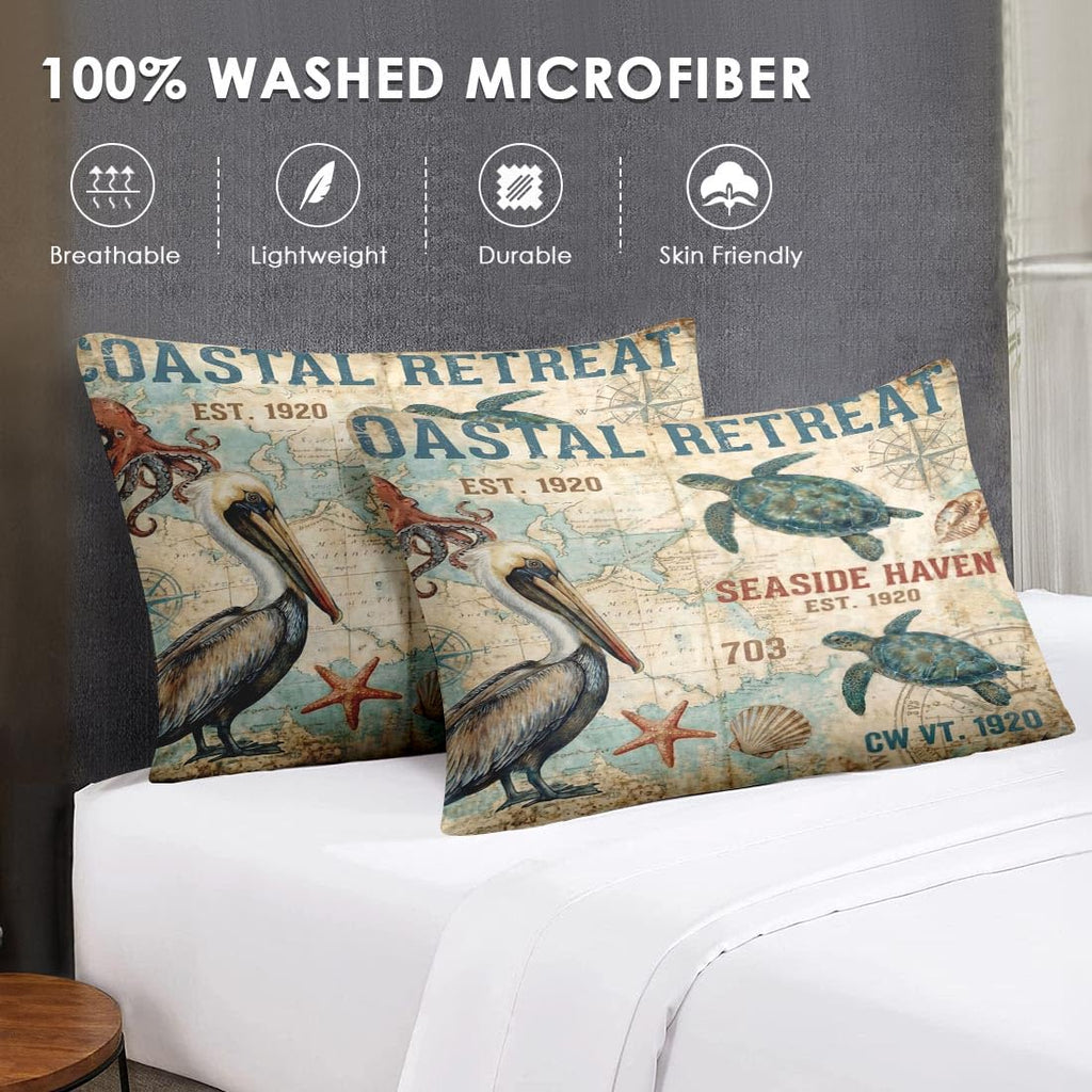 Queen Comforter Set with Sheets, 7 Pieces Coastal Nautical Bedding