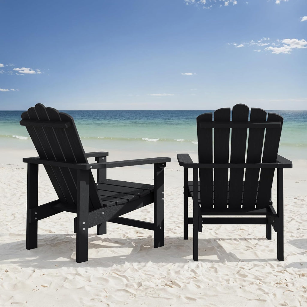 Stackable Adirondack Chairs Set of 2,HDPE,Black | Durable, All-Weather Patio Seating with Wood Texture, Low