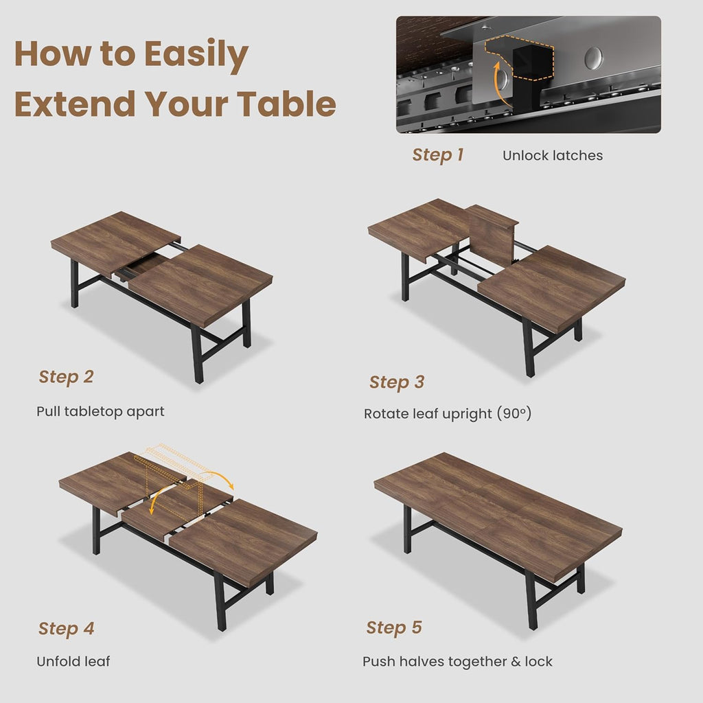 63-83" Extendable Dining Table, Industrial Rectangular Dining Room Table for 6-8 People, Expandable Kitchen Table