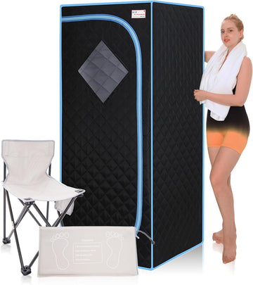 Portable Infrared Sauna for Home Spa, Full Size 1 Person Sauna, Full Size Far Infrared Sauna Tent, with Heating Foot Pad, Portable Chair, (L29.1 x W29.1 x H66.5, Black)