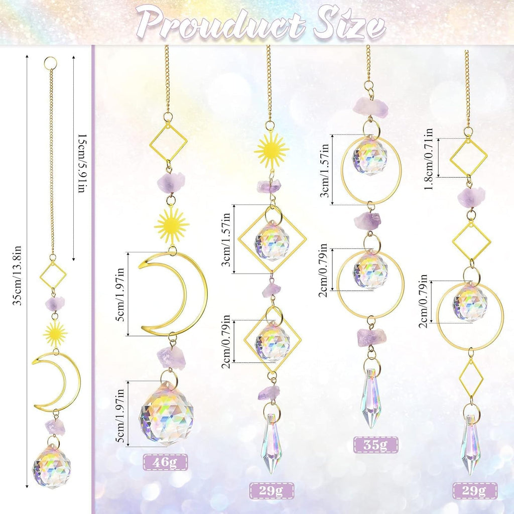 Crystal Suncatcher Rainbow Maker Hanging Prism Ornament Pendant Home Garden Car Decoration 4 Pack Gift Kit Sun